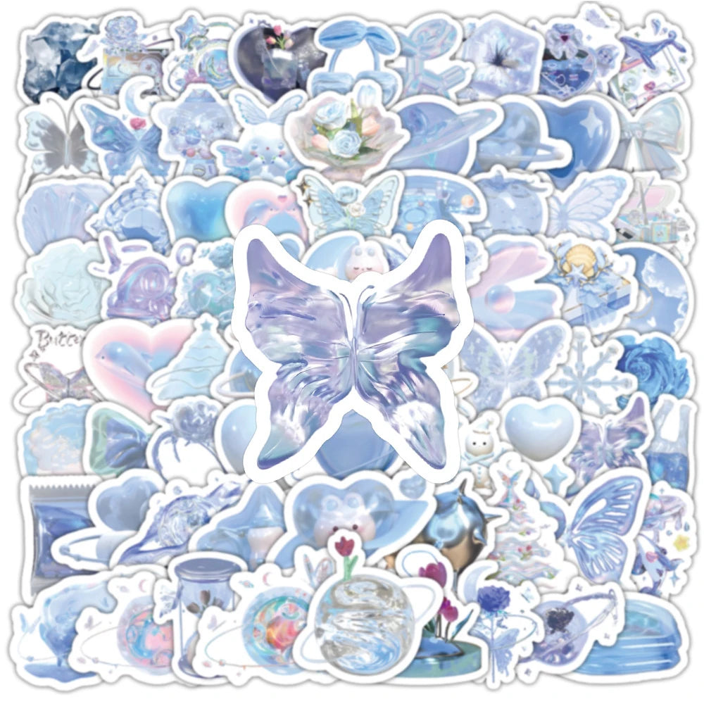 sticker mignon dessin animé bleu rose blanc papillon coeur fleur adhésif collection fantaisieCharacterSetEND