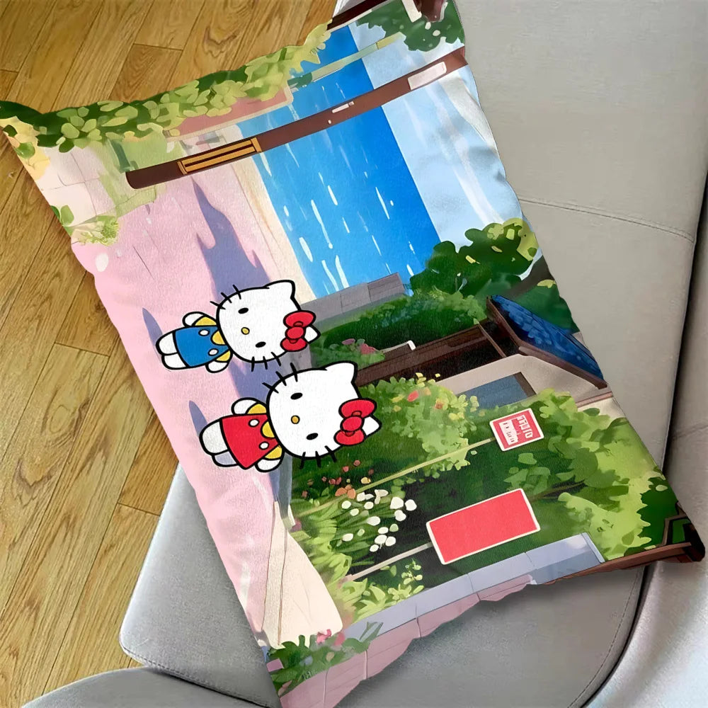 coussins décoratifs imprimés hello kitty bleu blanc rose vert jaune polyester cartoon salon lit