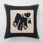 coussin brodé géométrique moderne beige noir amovible lavable