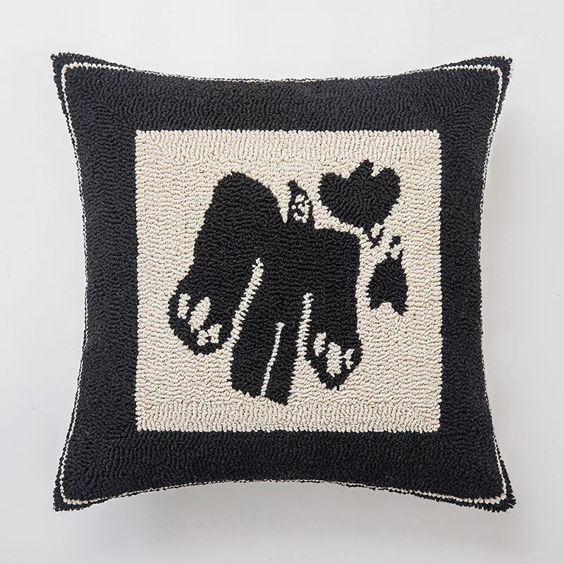 coussin brodé géométrique moderne beige noir amovible lavable