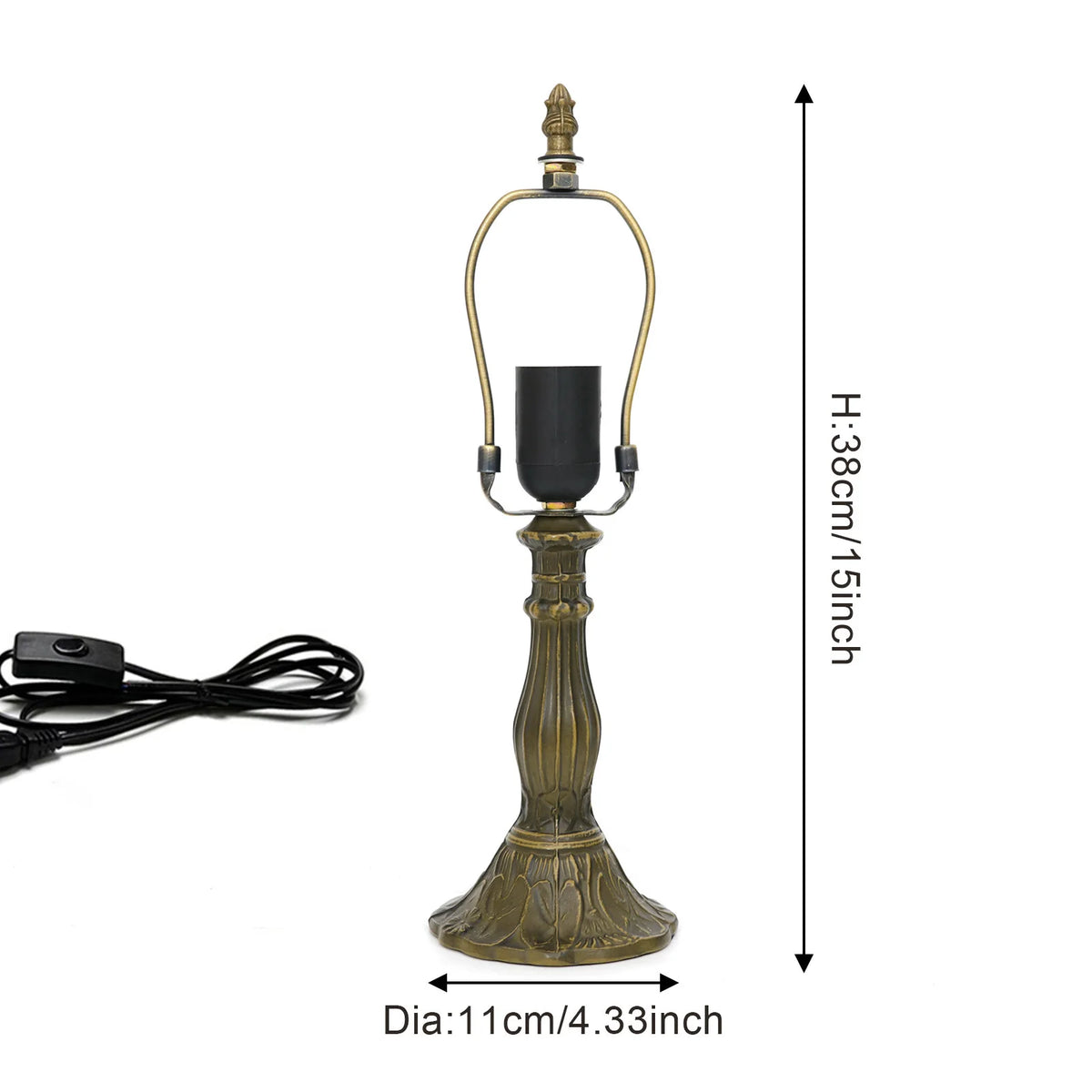 lampe table classique base métal ornements floraux couleur bronze câble interrupteur H48cm Dia16.6cm
