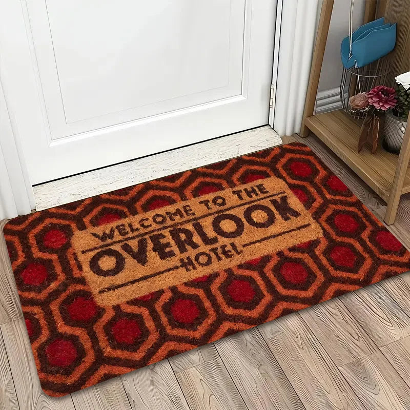 tapis d'entrée moderne tige porte imperméable antidérapant hexagones relief orange rouge bienvenueôtel