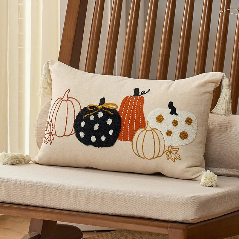 taies d'oreiller automnales citrouille feuilles érable rustique velours polyester non toxique respectueux environnement decoration
