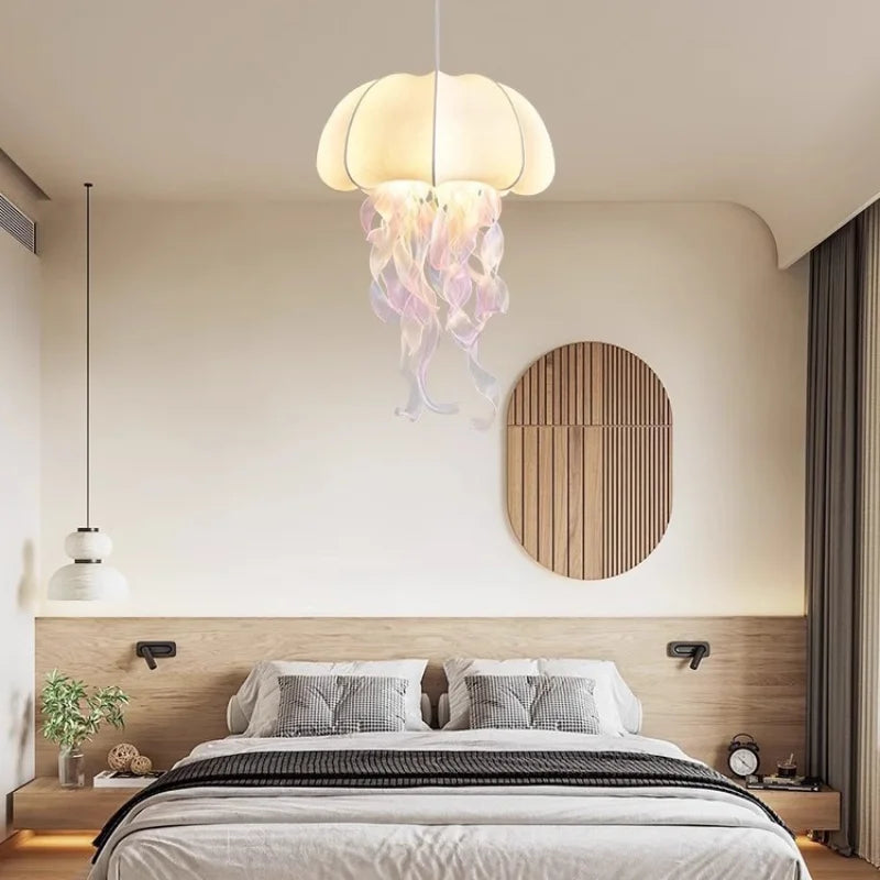 suspension lumineuse moderne soie blanc rose beige gris texture légèrement rugueuse