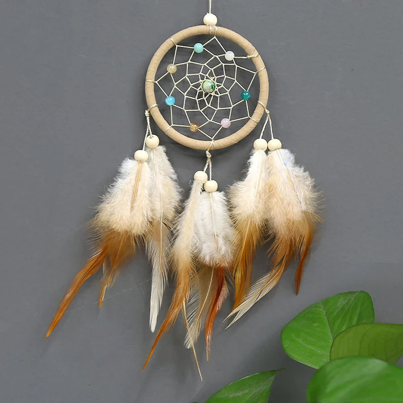 décoration murale attrape rêves noir plumes filigrane pierre semi précieuse boho ethnique chambre coucher