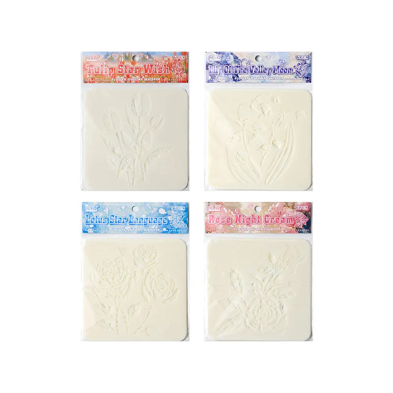 stencils fleurs stylisées tulipes roses blancs artisanal détaillé peinture bricolage scrapbooking