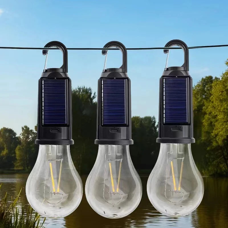 ampoule led solaire transparente moderne rechargeable camping randonnée urgence ip65 autonomie crochet