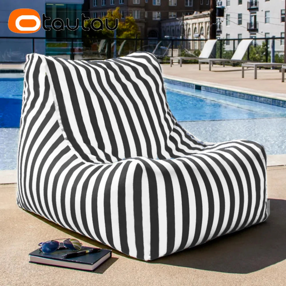 coussin d'assise jardin rayures beige blanc moderne piscine extérieur housse fauteuil plage grande