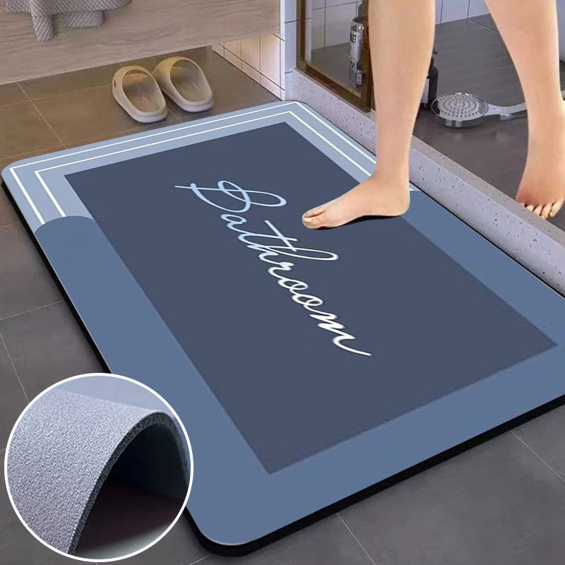 tapis bain antidérapant eva moderne écriture bathroom bleu foncé minimalisteintérieur decoration