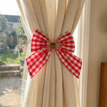 rubans décoratifs rideaux carreaux rouge blanc clips ajustables maison rustique