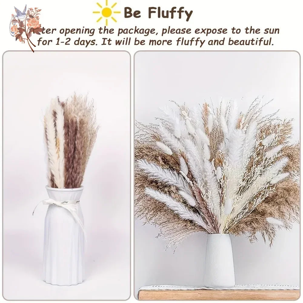 décoration boho bouquet fleurs séchées pampas naturel beige blanc vase maison anniversaire