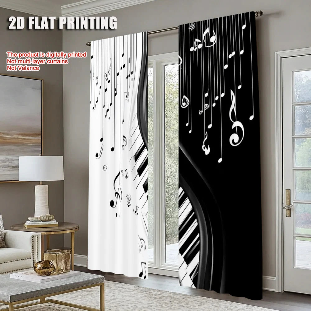 rideau noir blanc notes musicales piano moderne graphique décoration mur opaque polyester pièces