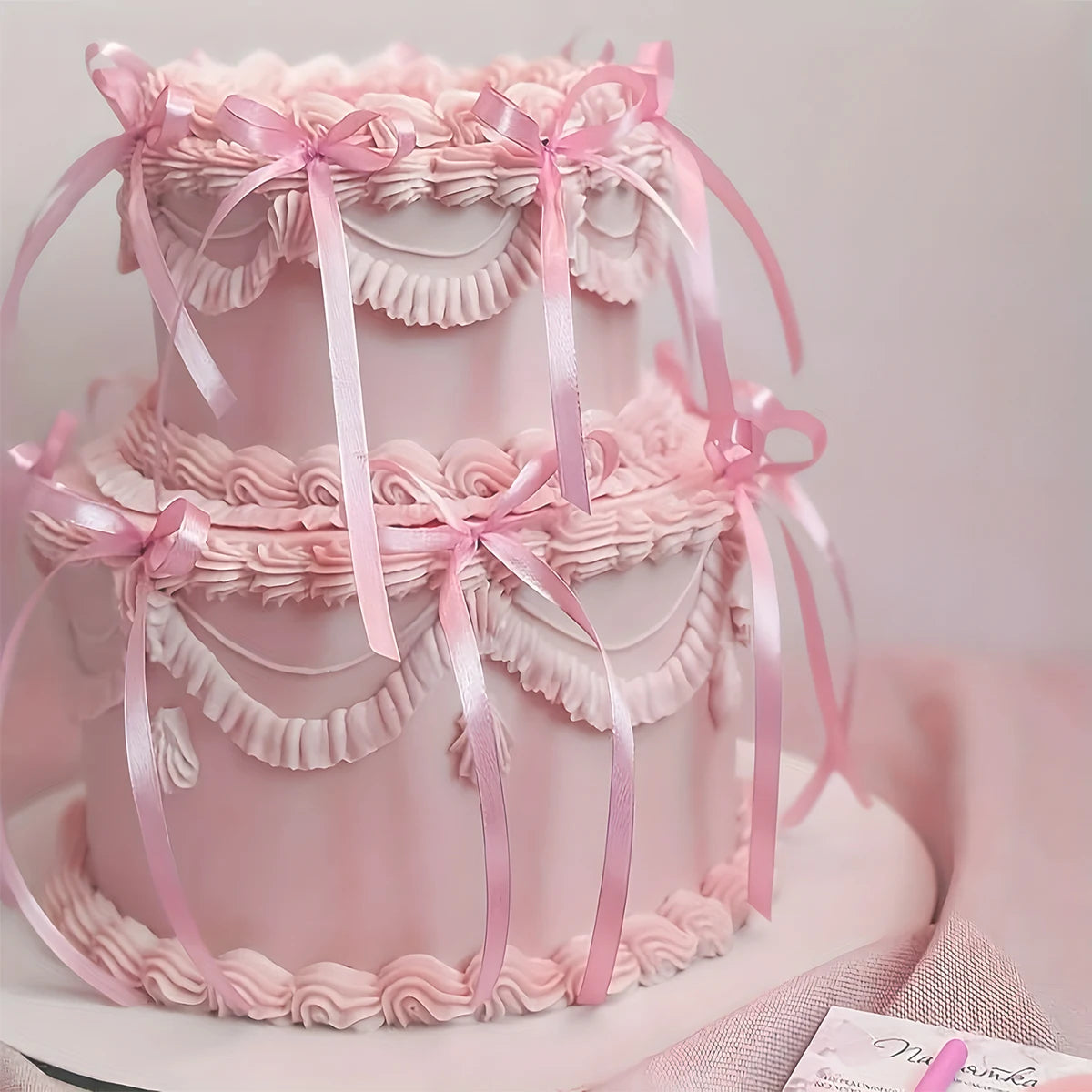 décoration gâteau mariage ruban nœud rouge rose glaçage texturé nacrées festive
