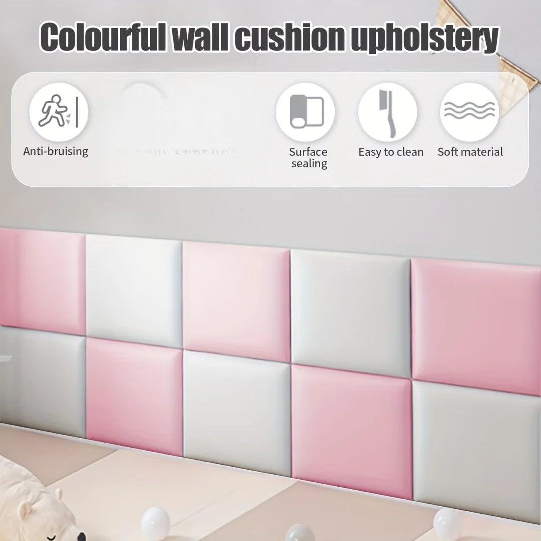 coussin mural blanc gris rose clair texture cuir motifs géométriques moderne auto adhésif velcro