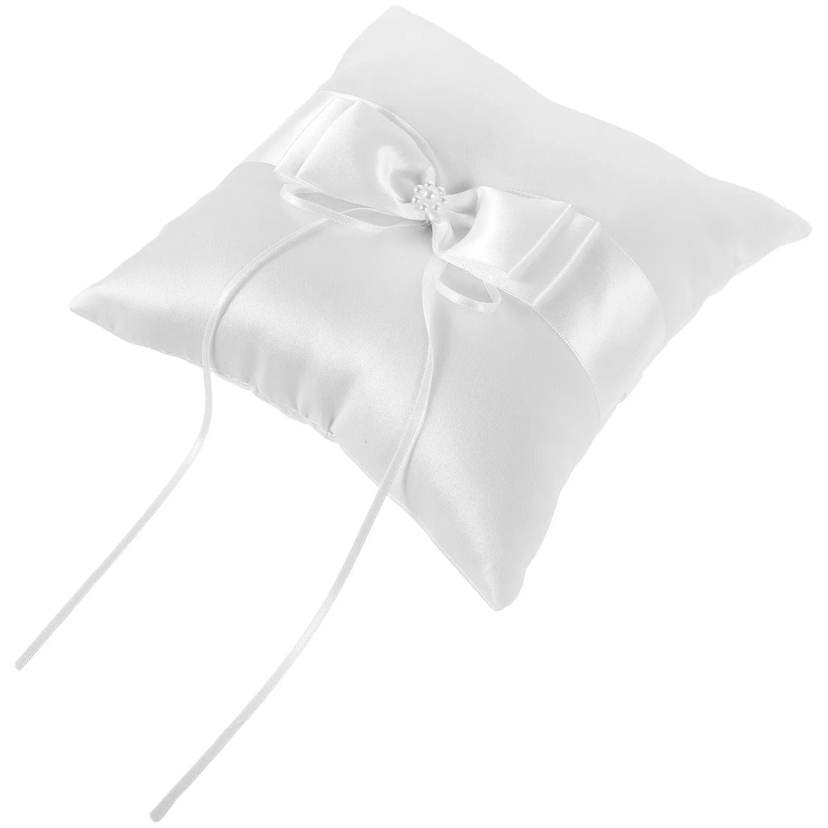 coussin blanc satiné élégant nœud rubans détachables cérémonie mariage porte alliances sophistiqué charme
