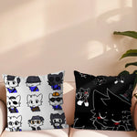 housse coussin carrée motif chat mignon décoratif salon chambre moderne coton blanc noir
