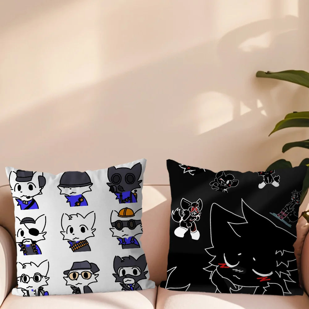 housse coussin carrée motif chat mignon décoratif salon chambre moderne coton blanc noir