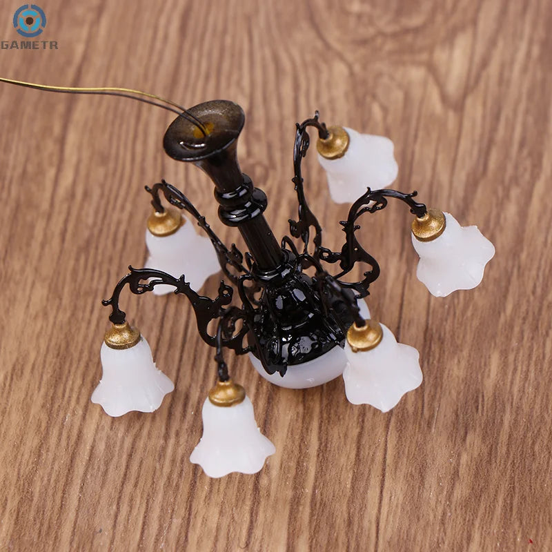lumière miniature décoration noire dorée classique plastique opaques éclairage poupée chambre objet jouet fixe