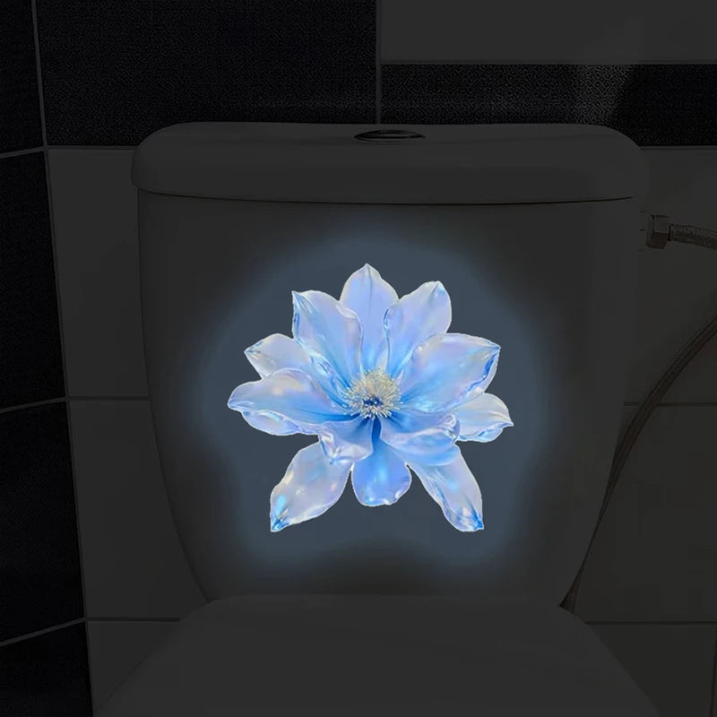 décoration salle bain fleur bleue brillante adhésive lumineuse moderne chambre toilette autocollant