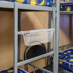panier suspendu blanc métal ajouré fonctionnel minimaliste lit superposé organizer.storage.basket.hanging.shelf.bedside