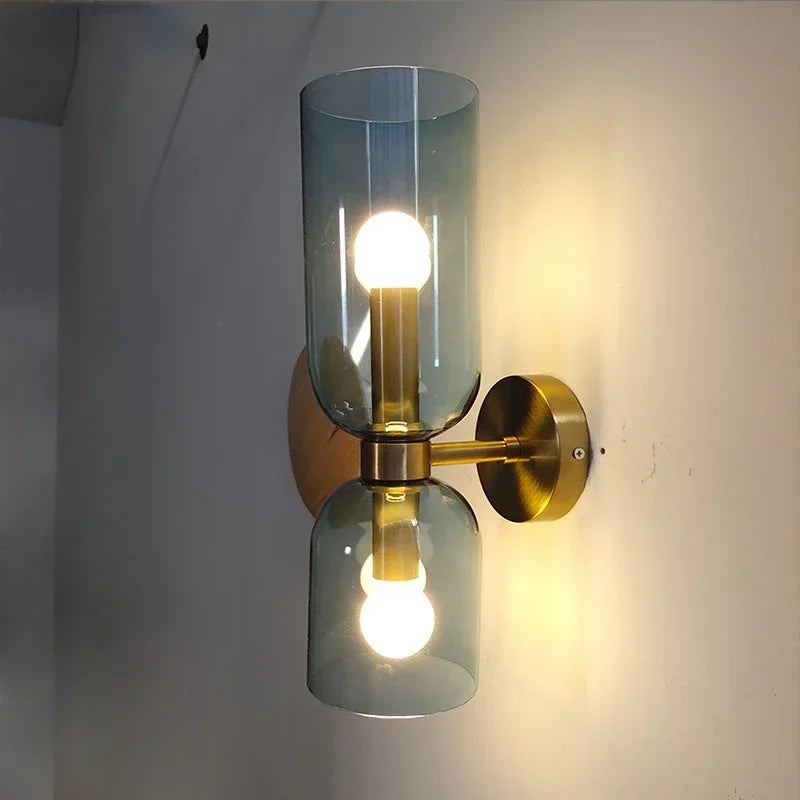 lampe murale led verre moderne bleu blanc doré minimaliste fixée mur transparent