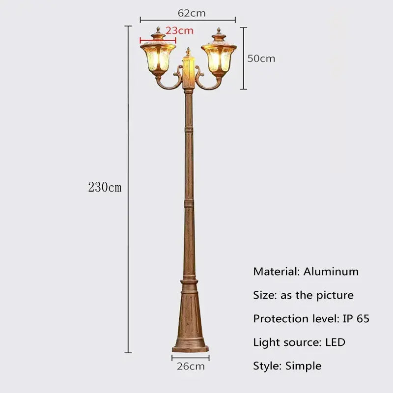 lampe rue marron texture métallique finition antique classique 230cm led abat jour verre ancien