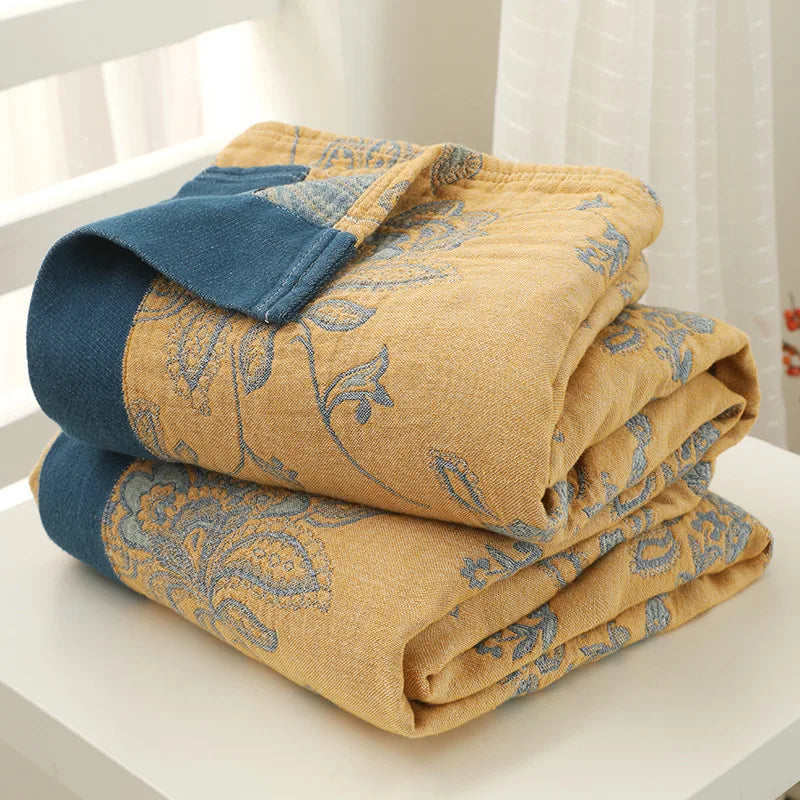 couette coton motif floral portable anti boulochage jaune bleu qualité printemps automne usage maison