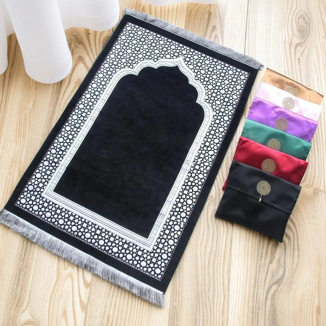 tapis prière musulman flocage antidérapant moderne noir violet rose marron gris bleu İslam présentation