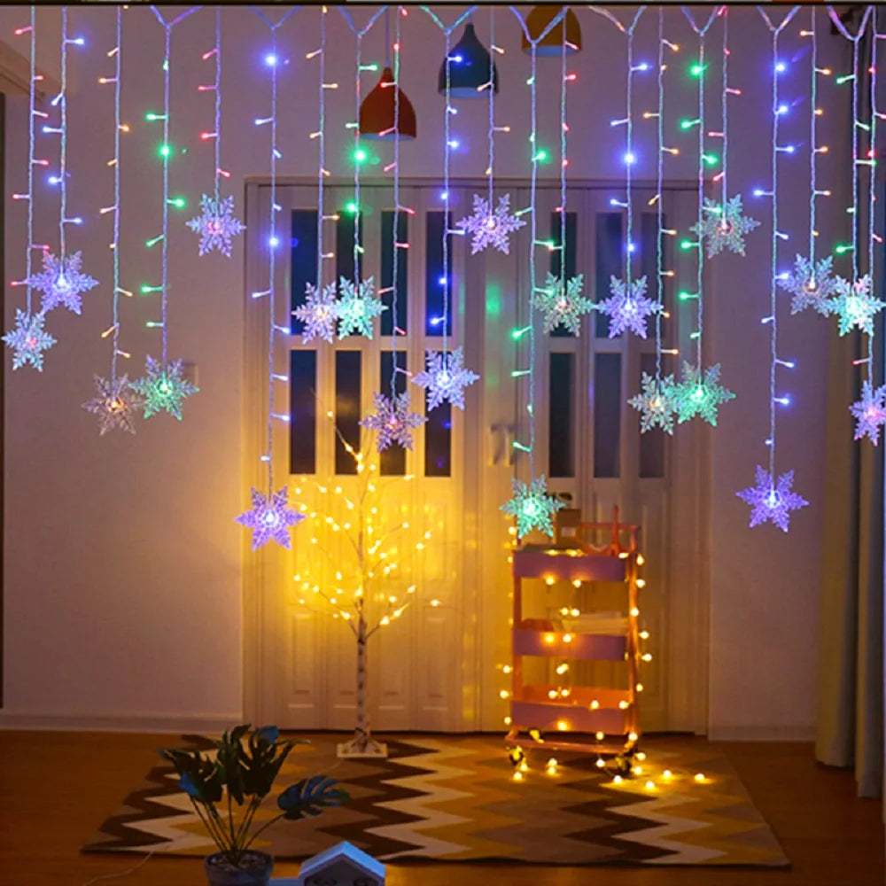 guirlande lumineuse flocons neige blanc multicolore moderne modes 3m5 96 led decoration festiveextérieurintérieur