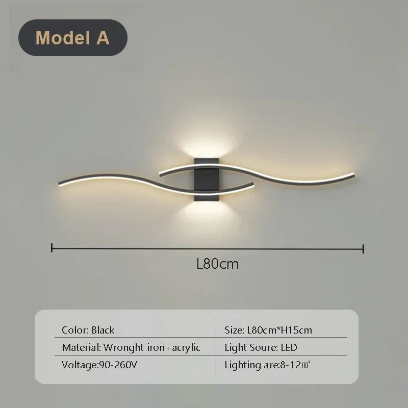 lampe murale moderne courbes élégantes noir doré blanc contemporaine 60cm 80cm