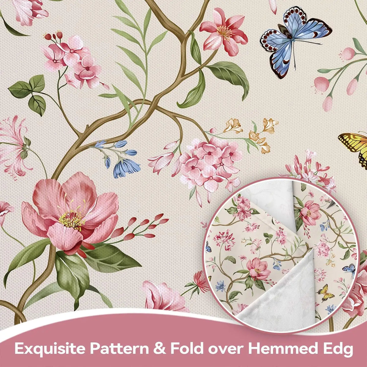 nappe table fleurs papillons branches moderne réutilisable été printemps beige rose bleu verte