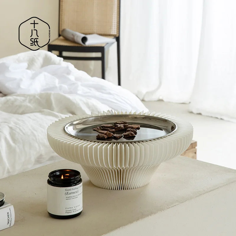 plateau pliable fibre végétale blanc vert rose marron rayures horizontales moderne multifonctionnels cosmétiques aromathérapie