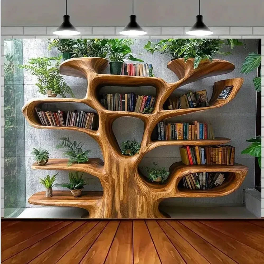 tapisserie murale arbre naturelle bois moderne étagère plantes salon chambre étude résistante machine lavable