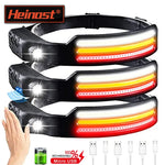lampe frontale rechargeable led noir blanc rouge jaune rayures horizontales induction lumineuse modes ipx4
