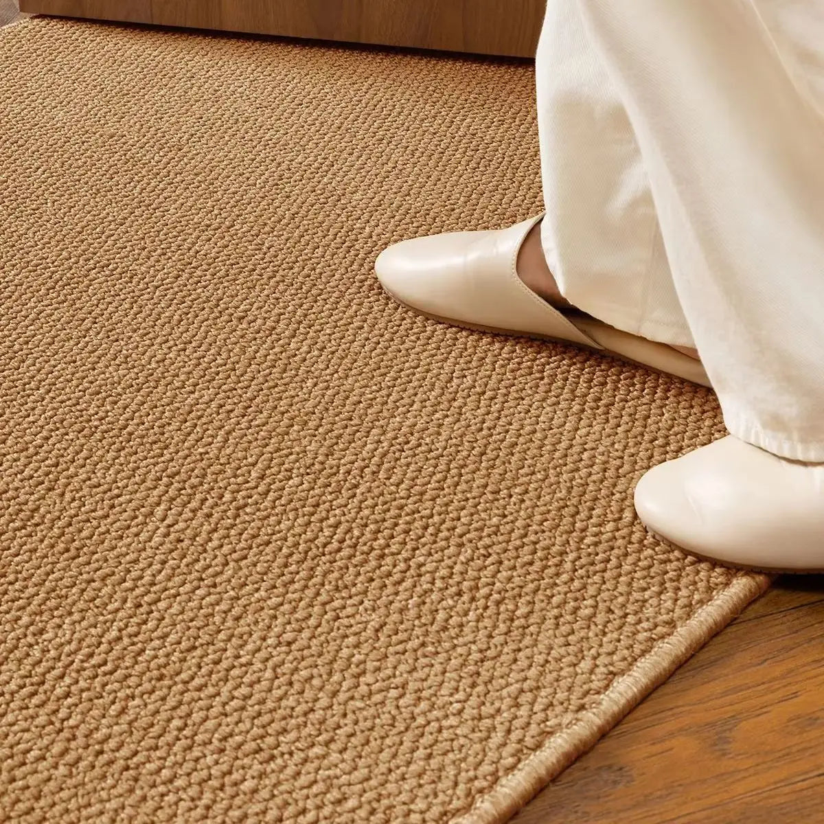 tapis moderne rustique polyester noué beige clair extérieur intérieur salon chambre durable lavable machine