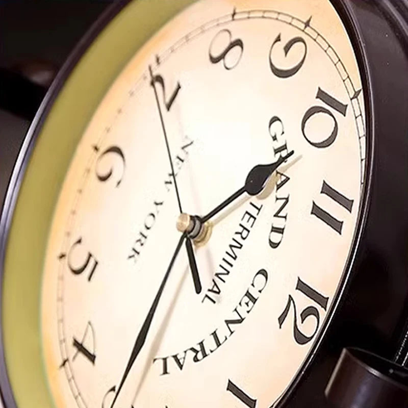 horloge murale double face vintage industrielle cadran transparent effet vieilli gare métal noir