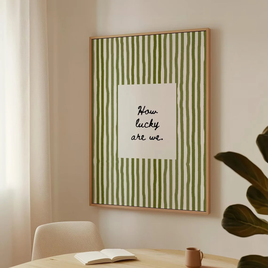 cadre mural moderne rayures vertes chambre bébé décoration vert olive