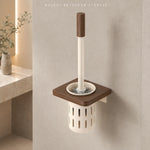 brosse wc bois marron clair support mural blanc moderne rangement ventilé minimaliste
