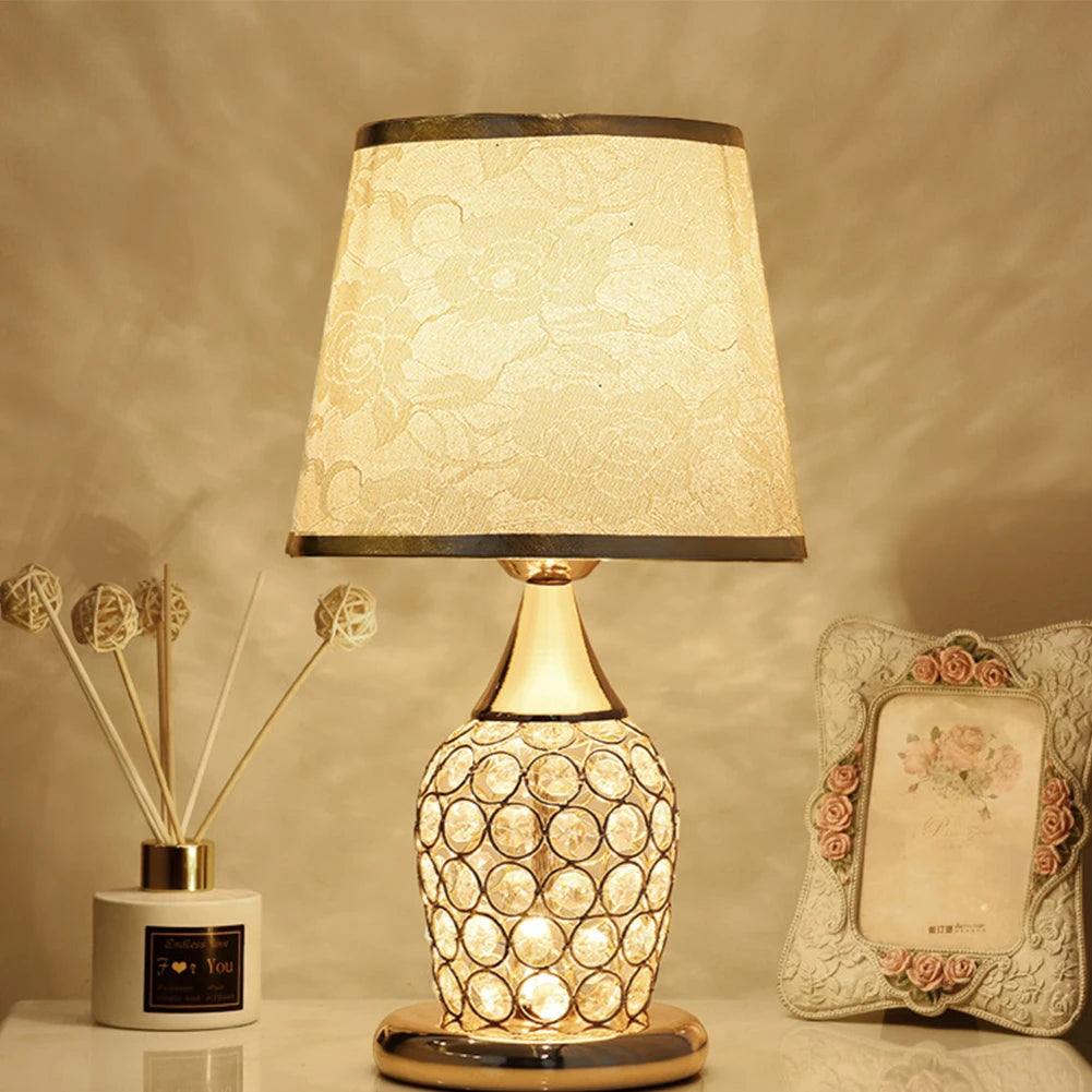 lampe table classique abat jour floral opacité or beige interrupteur bouton fixée base 37cm