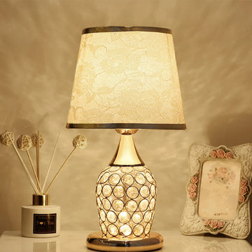 lampe table classique abat jour floral opacité or beige interrupteur bouton fixée base 37cm
