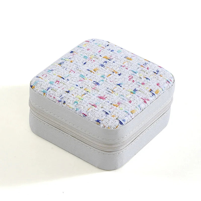 boîte rangement bijoux cuir pu rose noir rouge violet classique tissu carreaux glissière