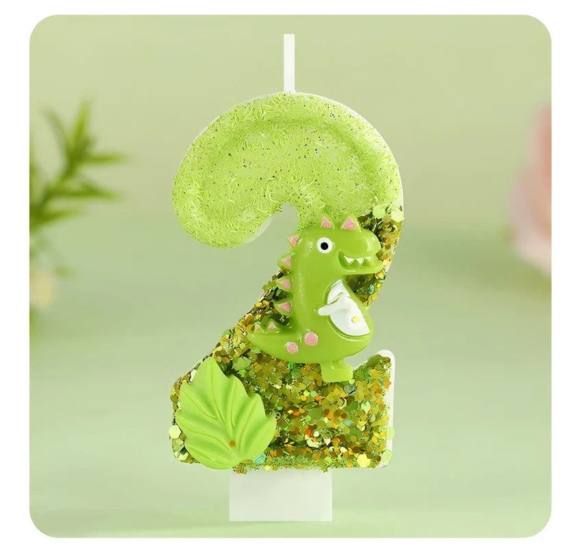 bougies chiffres glitter anniversaire dinosaure créatives opaques clips vert clair thèmes animaux