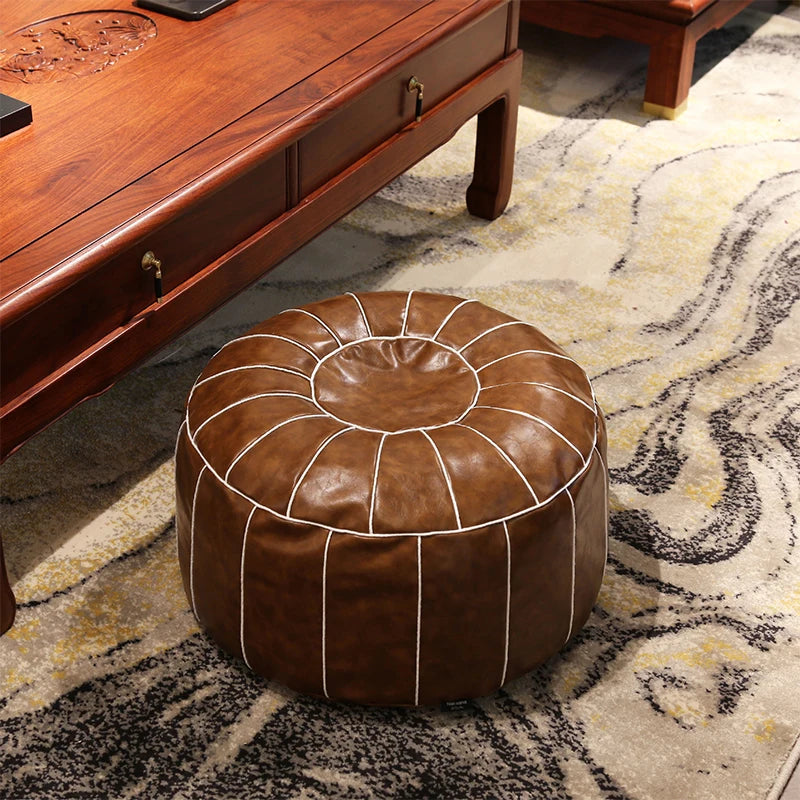 coussin rond cuir naturel marron beige gris moderne ethnique lit siège