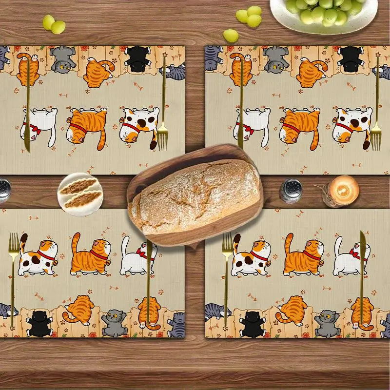 tapis table illustration chats colorés fond beige tissage léger cartoon printemps été automne hiver
