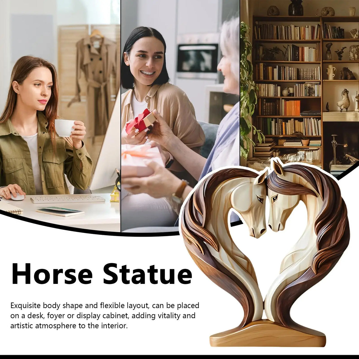 statue chevaux bois texture marron beige salon décoration artisanat moderne chambre accueil