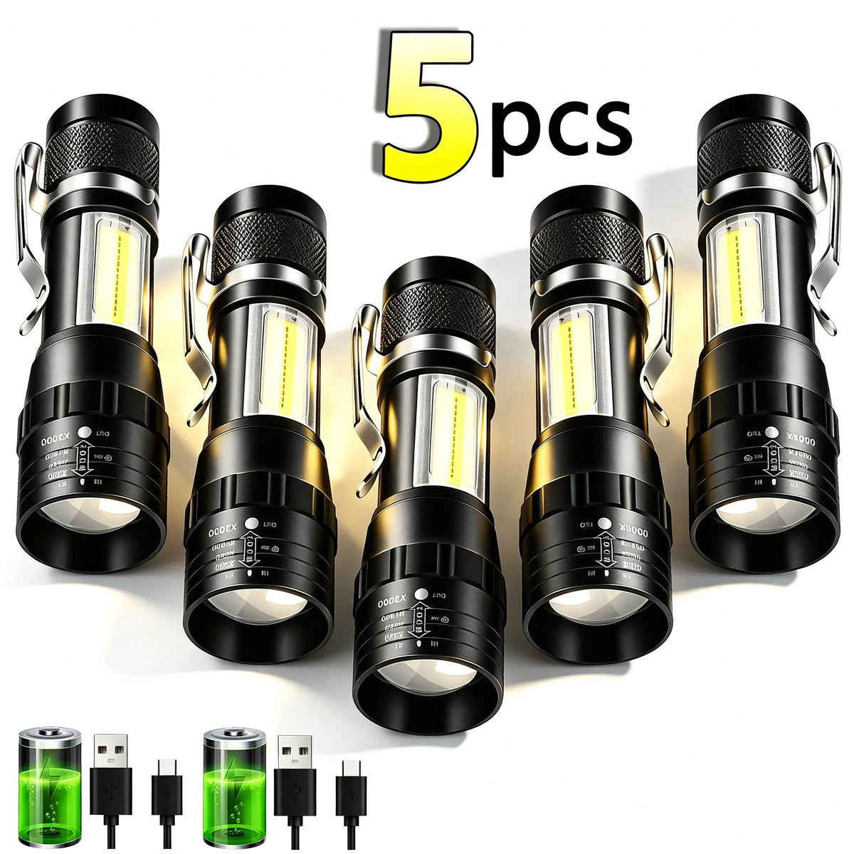 lampe torche rechargeable usb zoomable 10w led camping pêche urgence noire compacte métallique