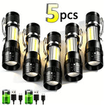 lampe torche rechargeable usb zoomable 10w led camping pêche urgence noire compacte métallique