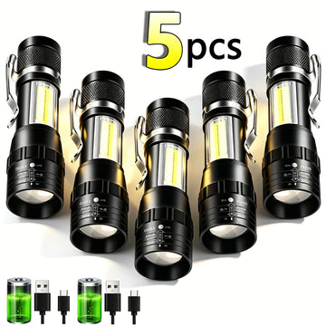 lampe torche rechargeable usb zoomable 10w led camping pêche urgence noire compacte métallique
