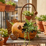 cache plantes forme poisson orange rouille texture écailles artisanal rustique sans fixation plante succulentes