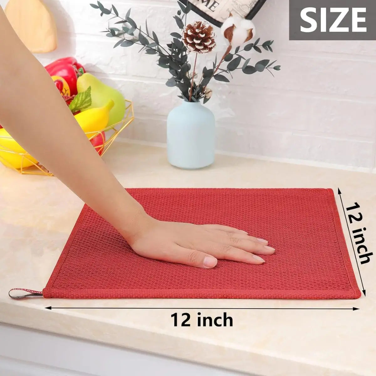 serviettes cuisine coton beige gris rouge maille fine moderne